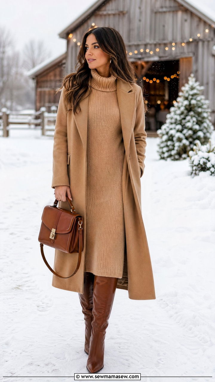 Sweater dress with knee high boots - 35 Casual wedding guest outfit ideas