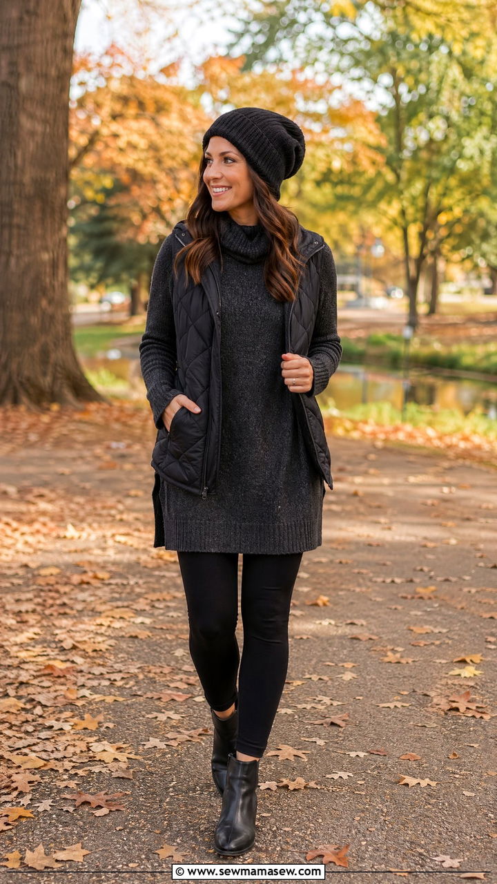 Sweater dress with leggings and ankle boots - 35 sweater dress outfit ideas for women