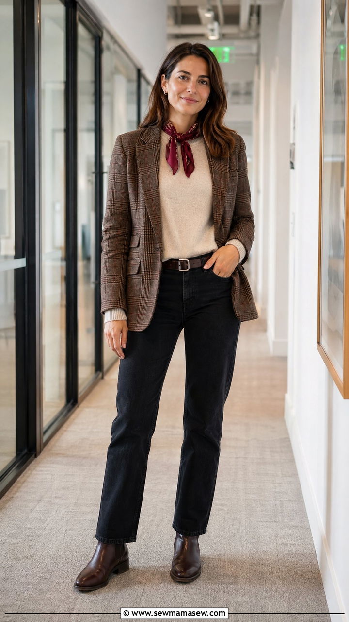 Sweater layered under a plaid blazer - 35 Sweater weather outfit ideas