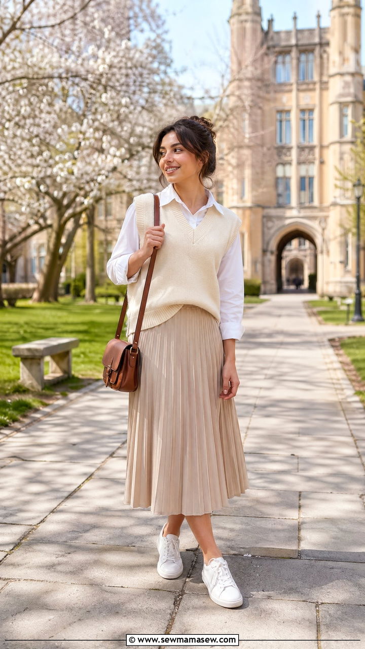 Sweater vest and pleated skirt spring outfit - 35 spring clean girl outfits