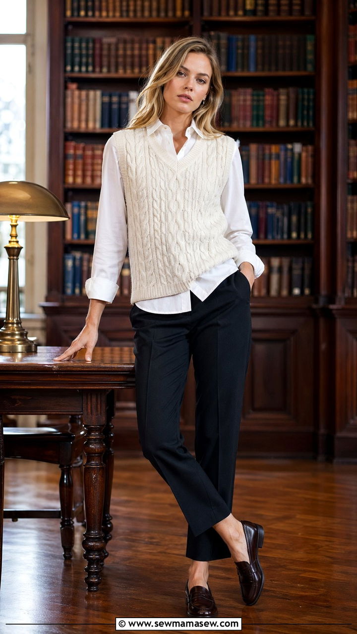 Sweater vest over button down shirt and tailored trousers outfit - 35 Pinterest outfits