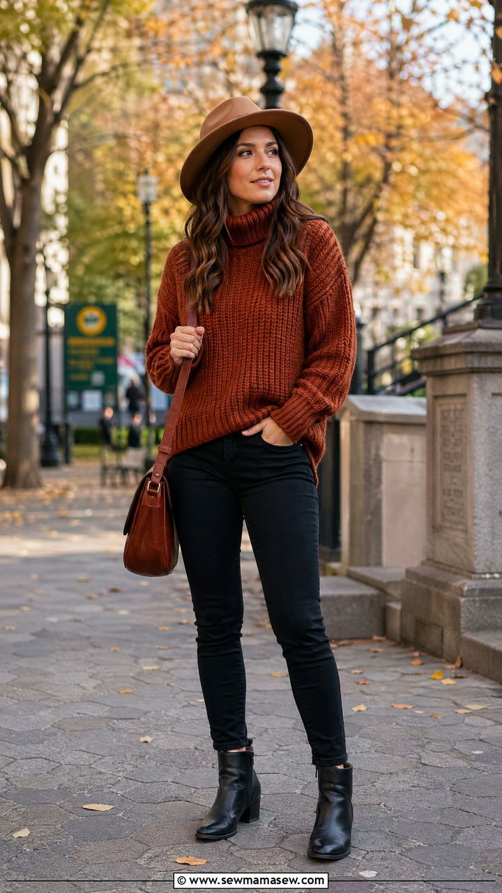 Sweater with a wide brim felt hat - 35 Sweater weather outfit ideas