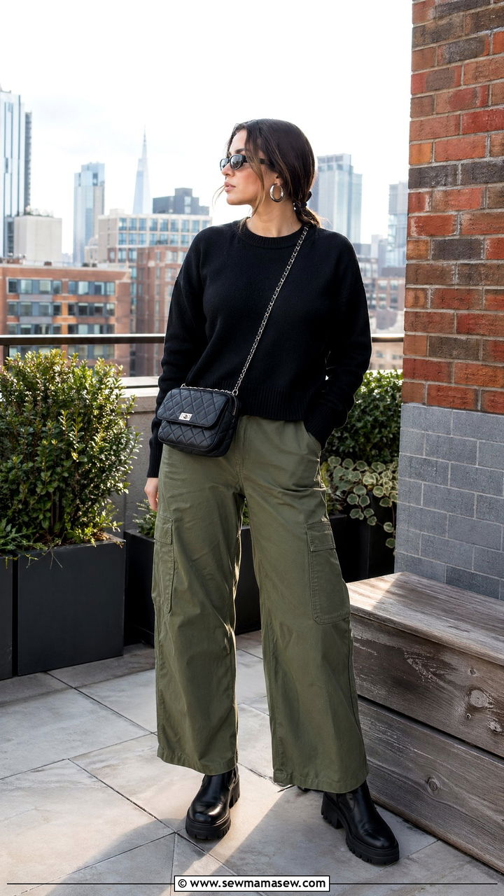 Sweater with cargo pants and lug sole boots - 35 Sweater weather outfit ideas