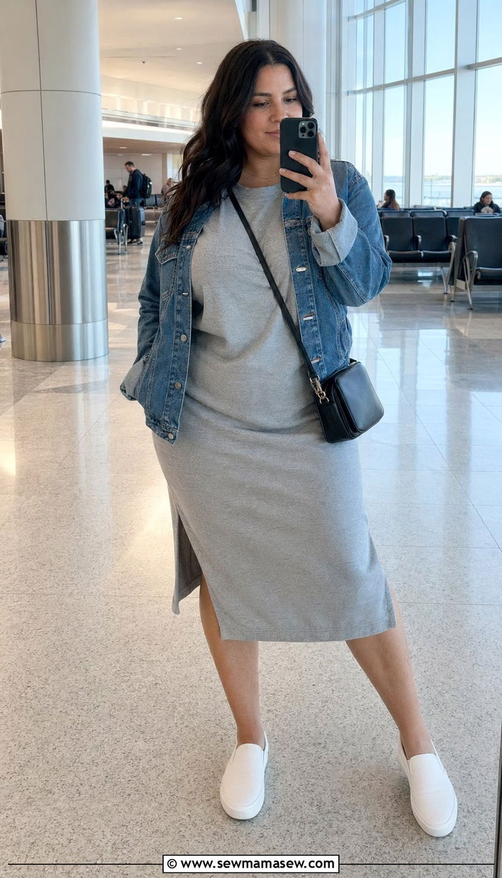 Sweatshirt Dress With Slip On Sneakers And Crossbody Bag - 30 Airport outfits plus size