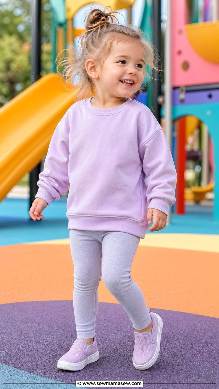 Sweatshirt and Leggings with Sneakers - 35 Spring outfits for toddlers