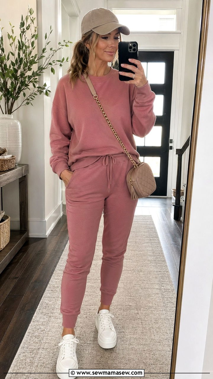 Sweatshirt and joggers school drop off outfit - 35 Outfit ideas for moms