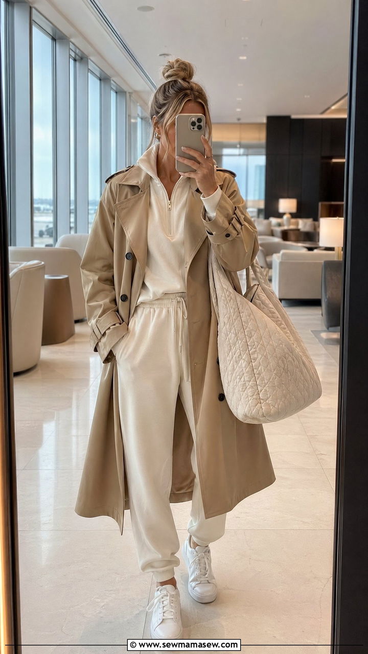 Sweatsuit and Trench Coat Sporty Chic Airport Outfit - 35 Sporty chic outfit ideas for airport