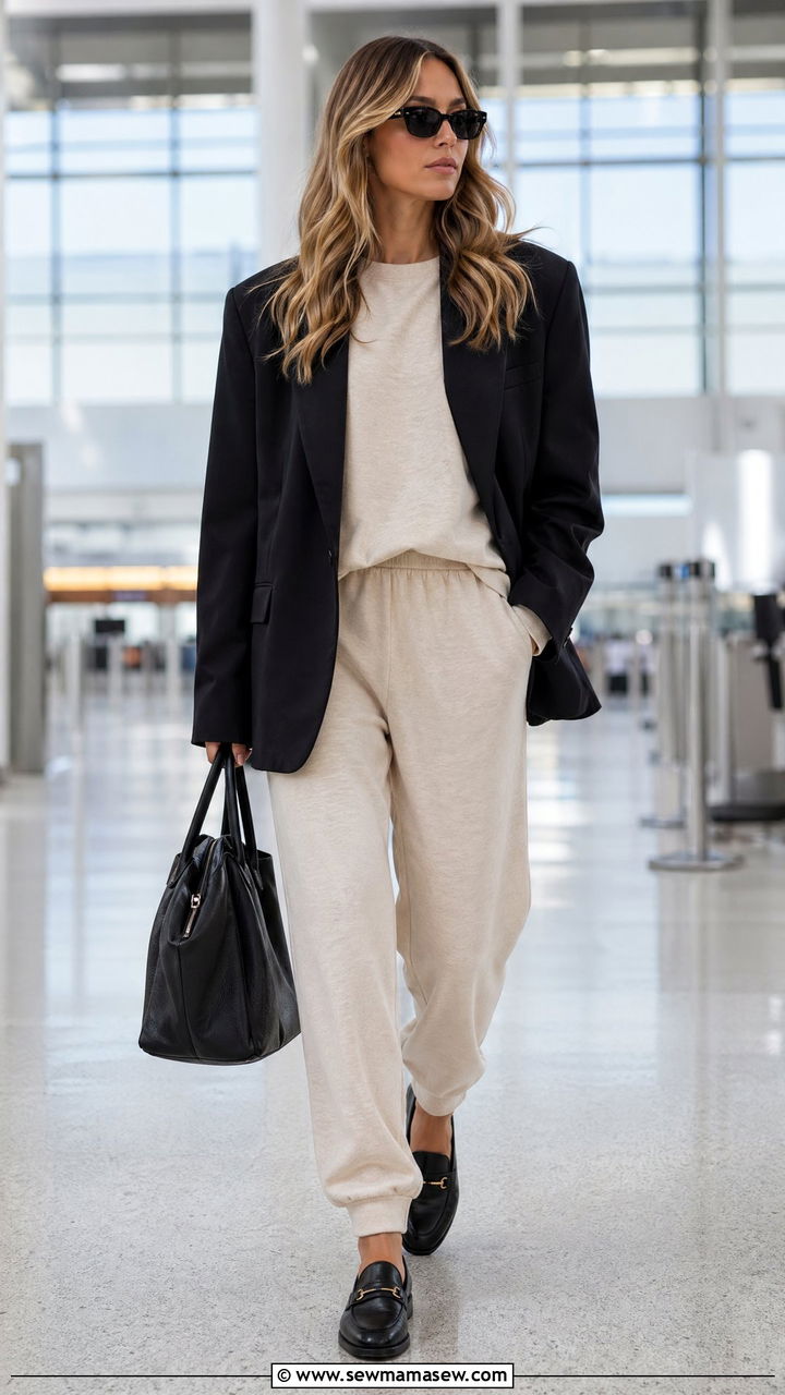 Sweatsuit with Structured Blazer and Loafers - 35 sporty chic outfits for women