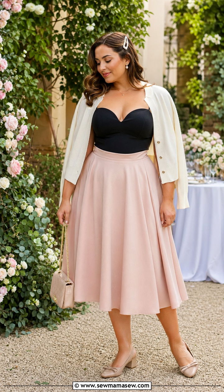 Sweetheart Neckline Bodysuit With A Line Midi Skirt - 30 Best tops for curvy women