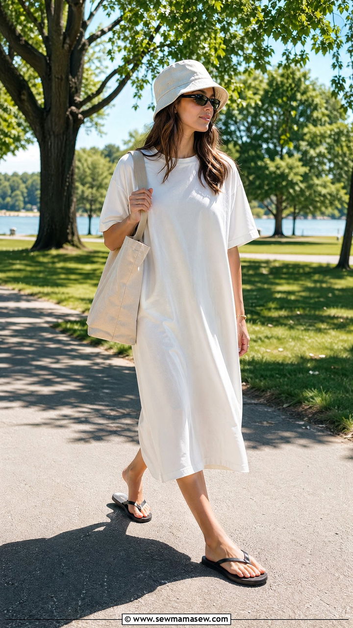 T Shirt Dress And Flip Flops Outfit - 35 summer everyday outfit ideas