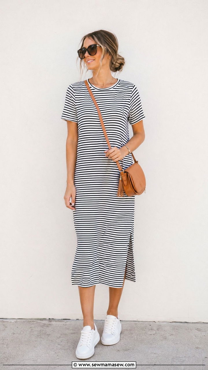 T Shirt Dress With a Crossbody Bag - 35 Spring outfits for busy moms