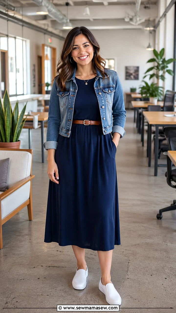 T Shirt Dress with Denim Jacket Outfit - 30 Social worker outfit ideas