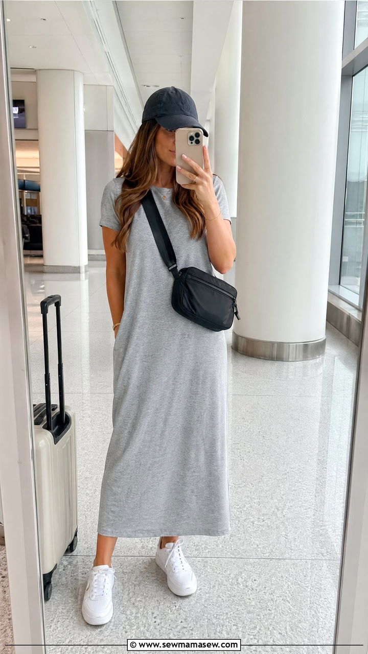 T Shirt Midi Dress With Sneakers And A Baseball Cap - 35 Summer outfits with midi dresses