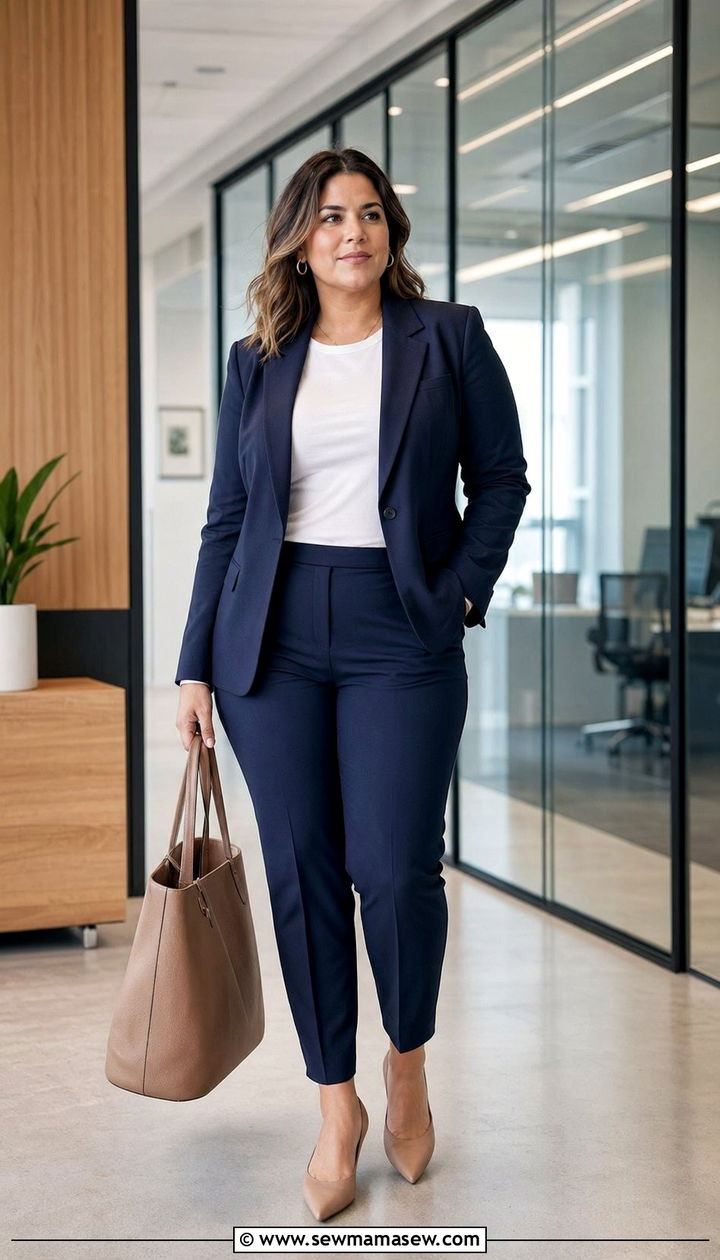 Tailored Ankle Pants With White T Shirt And Blazer - 30 Best pants for curvy women