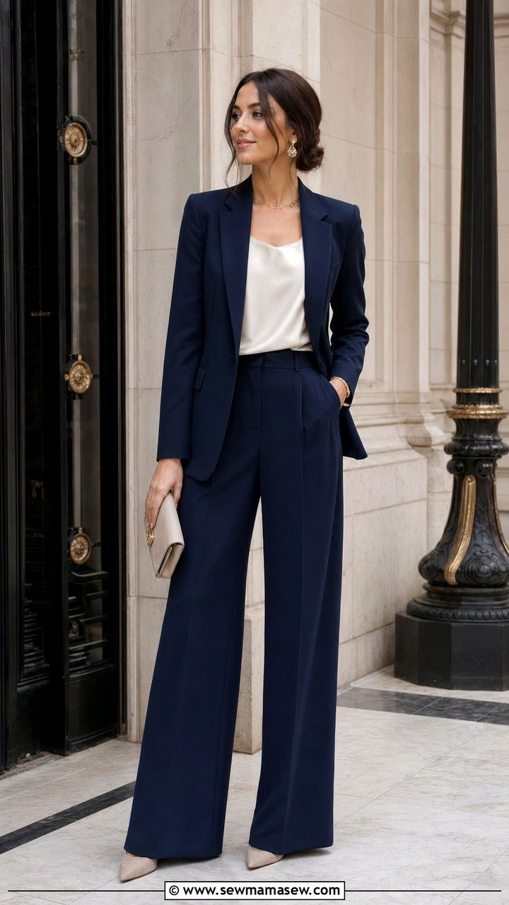 Tailored Blazer And Wide Leg Trousers - 35 Modest outfit ideas for wedding guest