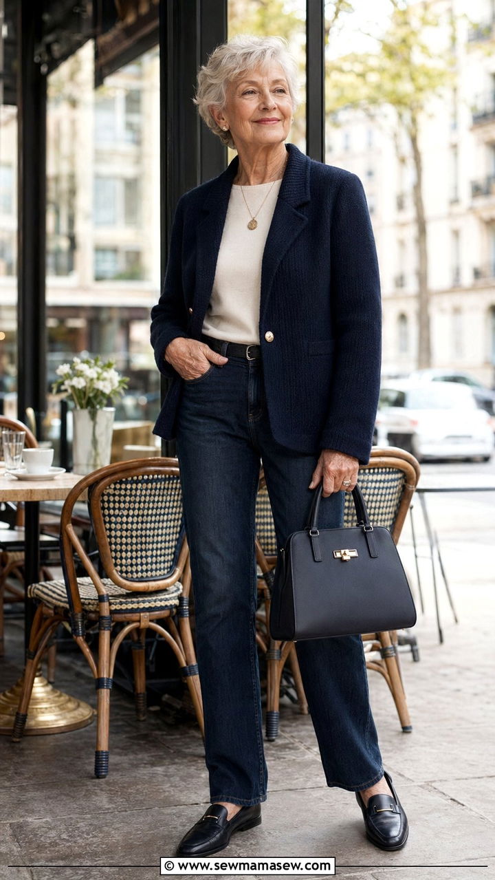 Tailored Blazer With Dark Jeans And Loafers - 35 Outfit ideas for women over 75