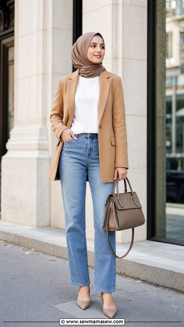 Tailored Blazer With Straight Leg Jeans - 35 Modest outfit ideas for moms