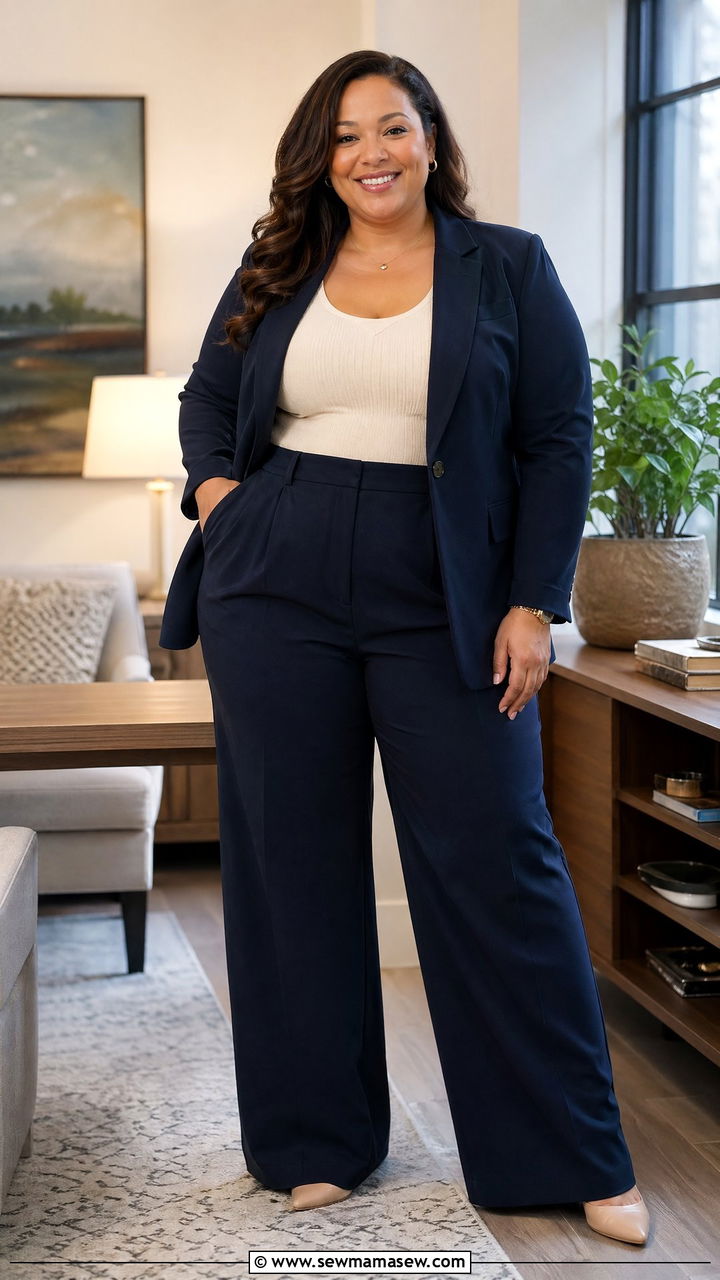 Tailored Blazer With Wide Leg Trousers For Plus Size Professionals - 35 Counselor outfit ideas