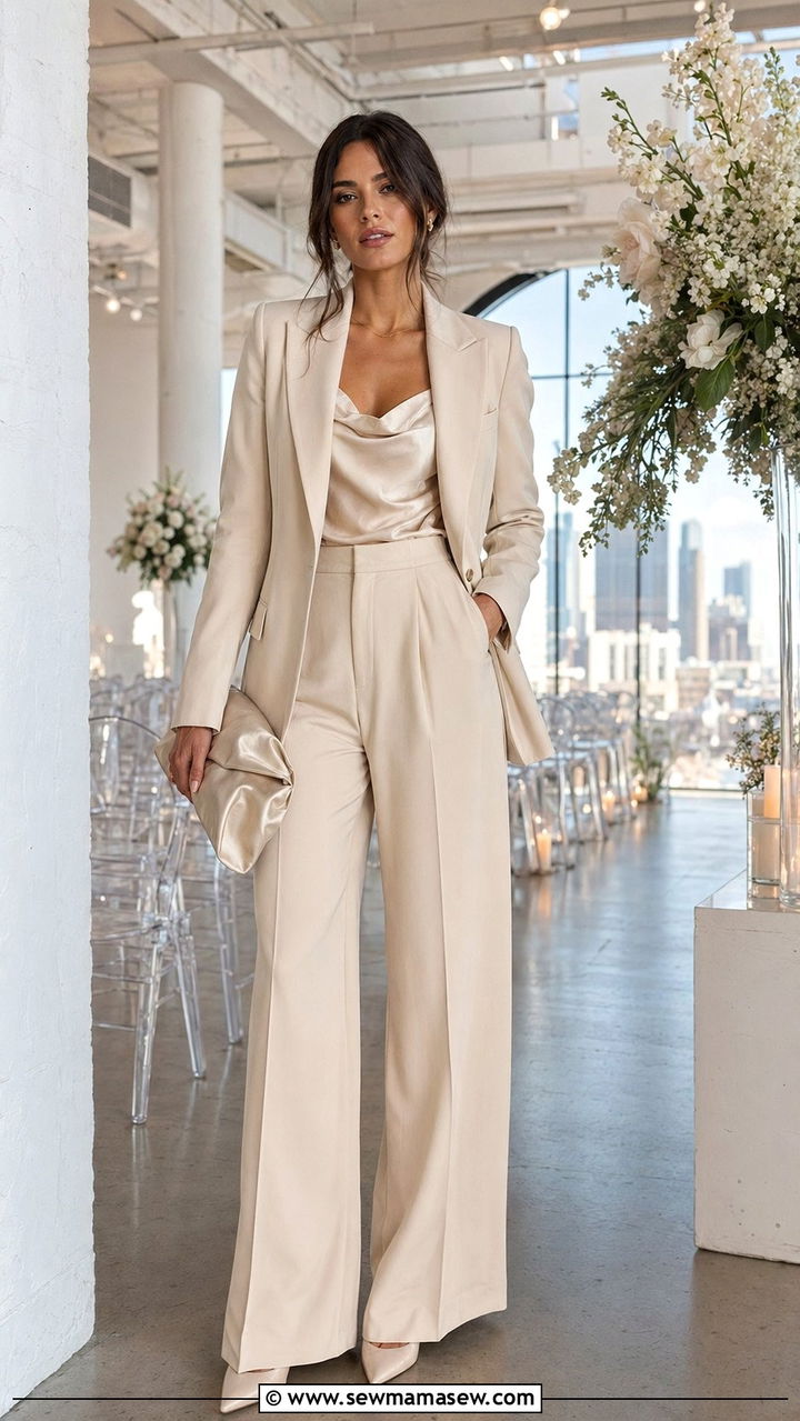 Tailored Blazer and Trousers Wedding Guest Outfit - 30 wedding guest outfits for long torso women