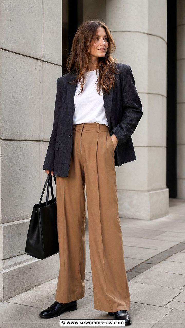 Tailored Blazer and Wide Leg Trousers Outfit - 35 scandinavian outfits for women