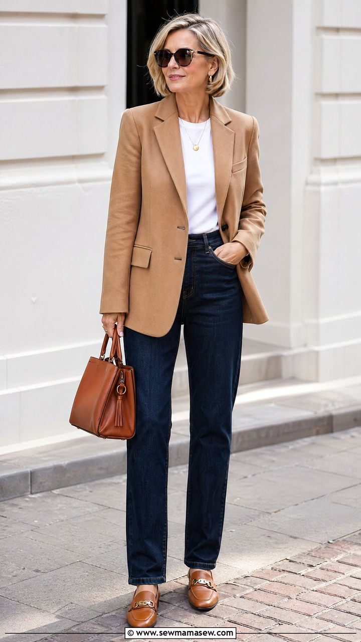Tailored Blazer with Straight Leg Jeans and Loafers - 35 Classy outfit ideas for women over 50