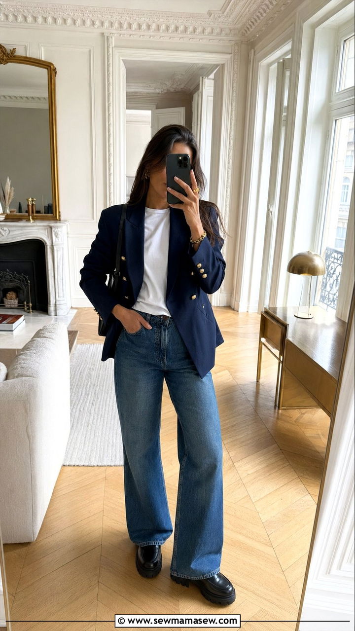 Tailored Blazer with White T Shirt - 35 Parisian travel outfits