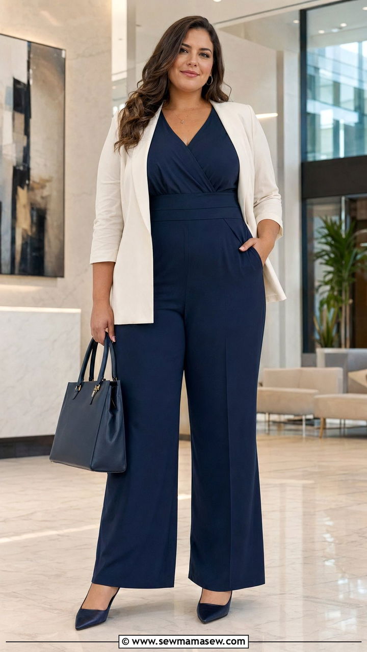 Tailored Jumpsuit With Lightweight Blazer - 35 Plus size outfit ideas size 24 summer