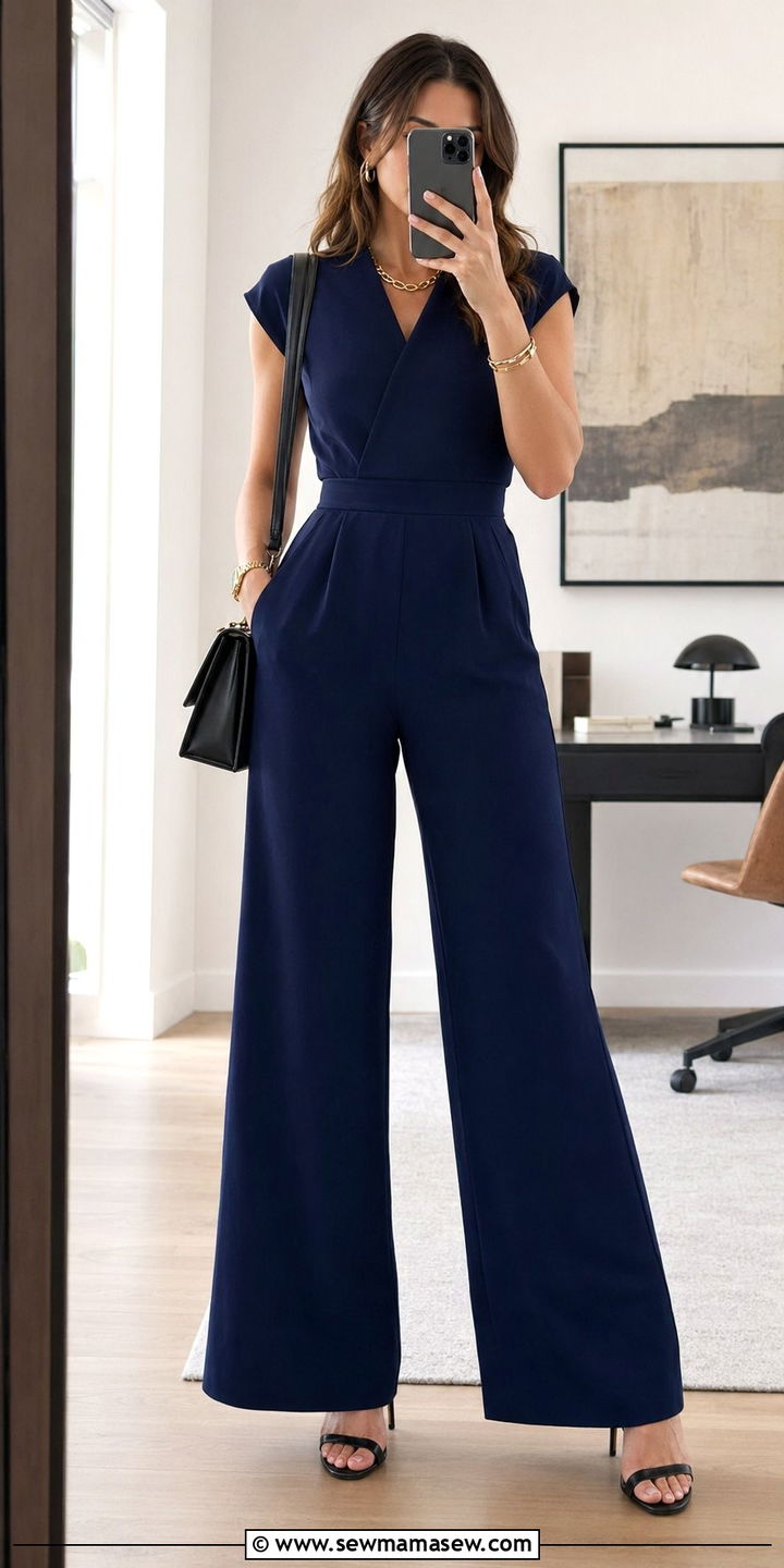 Tailored Jumpsuit with Heeled Sandals - 35 Office outfit ideas for women