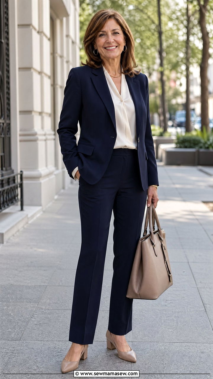 Tailored Pantsuit With Silk Blouse And Pumps - 35 Classy outfits for women over 50