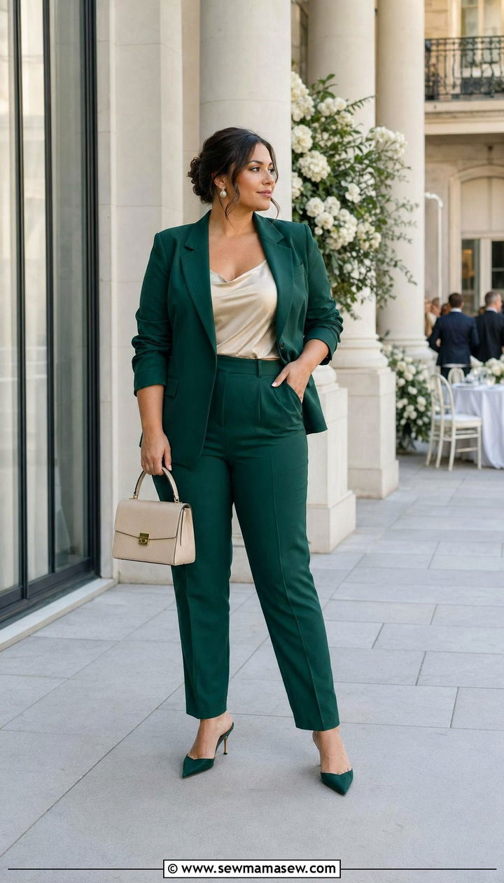 Tailored Pantsuit with Camisole for Midsize Wedding Guest - 30 Wedding guest outfits for midsize women