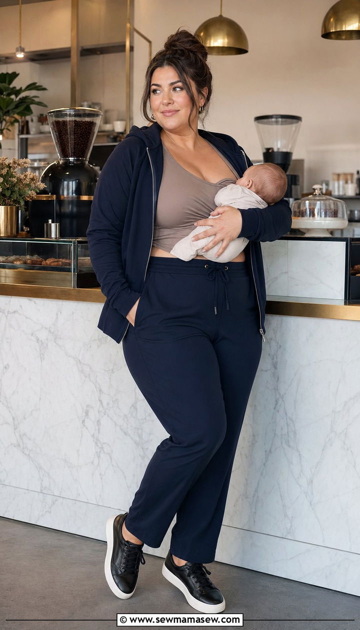 Tailored Track Pants And A Zip Up Hoodie - 35 Postpartum outfit ideas plus size