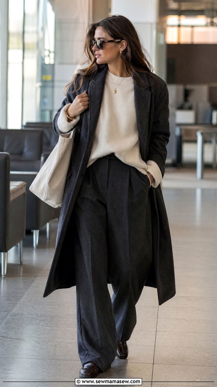 Tailored Trousers with Oversized Knit Airport Outfit - 35 classy airport outfit ideas