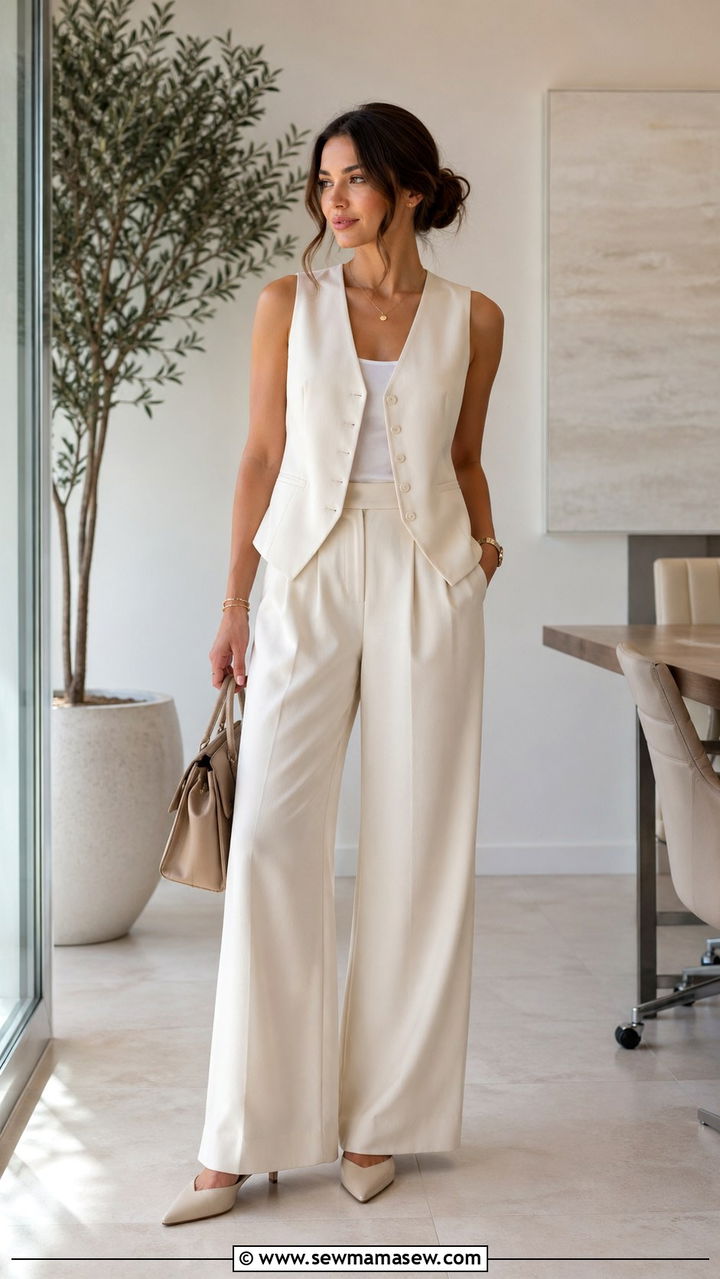 Tailored Waistcoat With Matching Wide Leg Trousers - 35 Elevated work outfit ideas