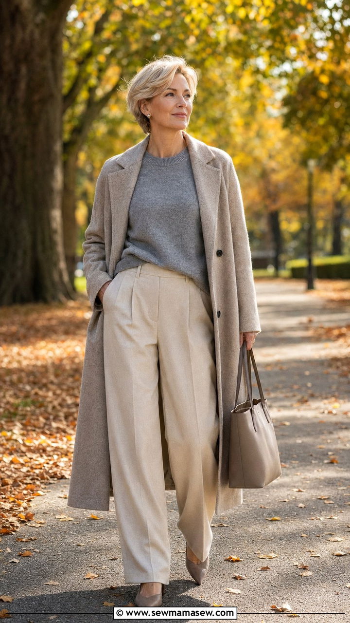 Tailored Wide Leg Trousers with a Cashmere Sweater Outfit for Women Over 40 - 30 Best pants for women over 40