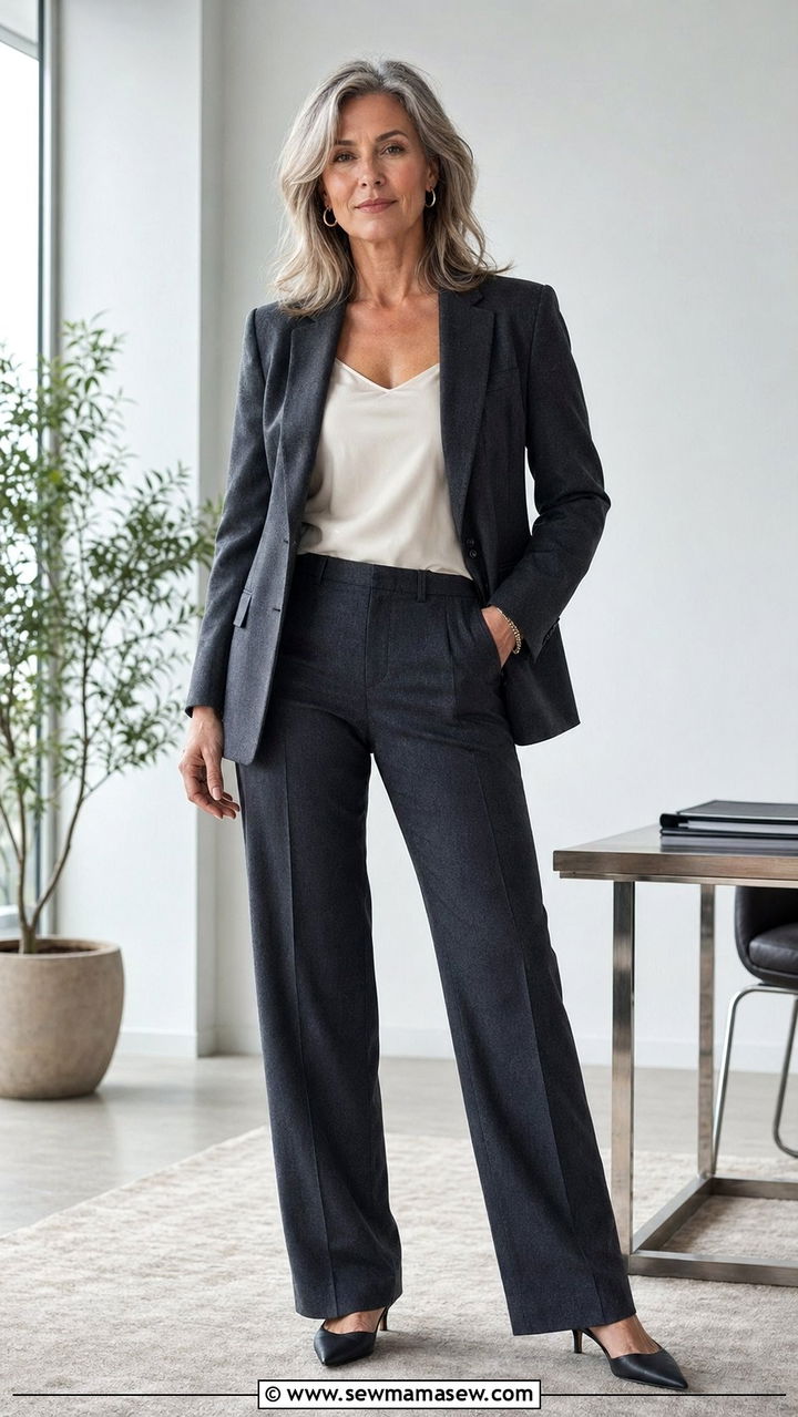 Tailored Wool Blazer With Straight Leg Trousers - 30 Best jackets for women over 50