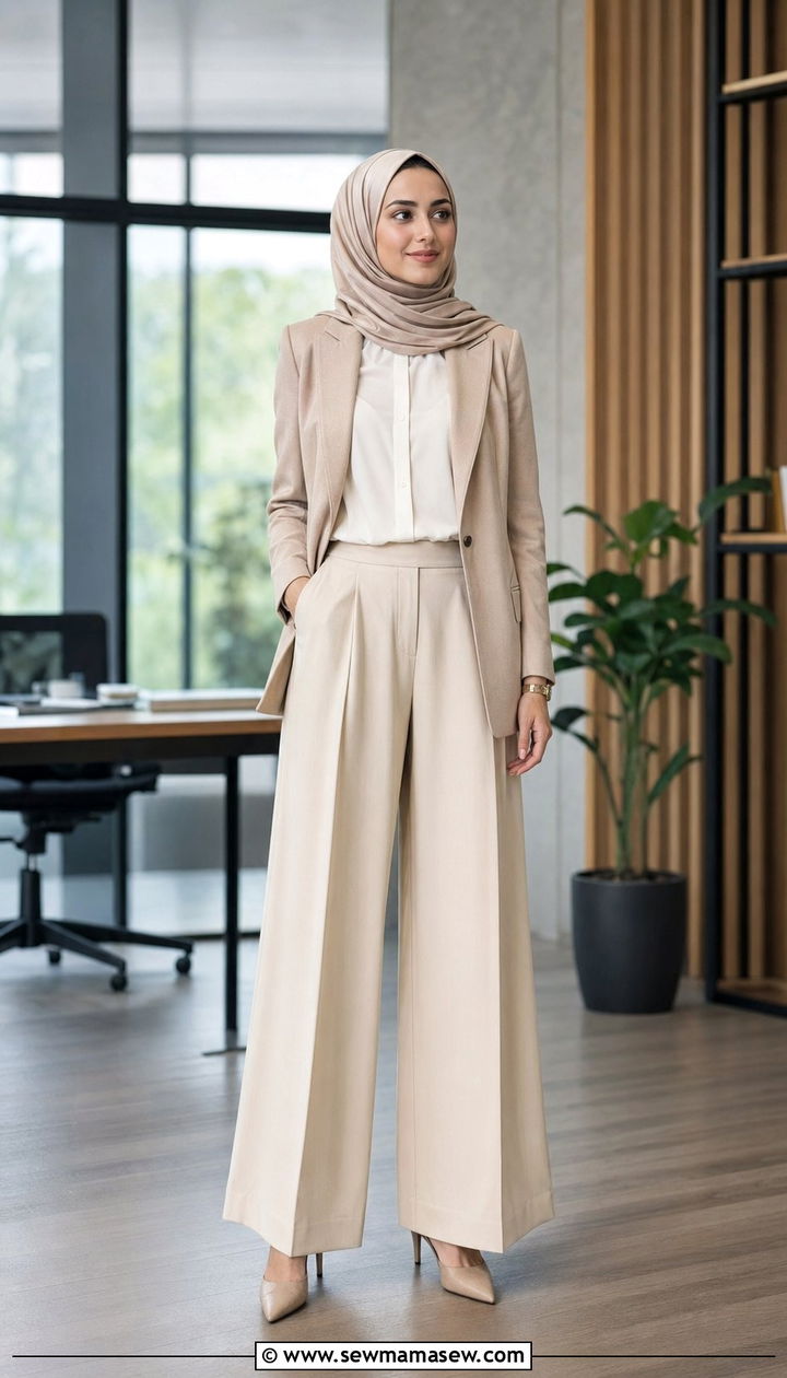 Tailored blazer with palazzo pants - 35 Modest outfit ideas for Muslim women