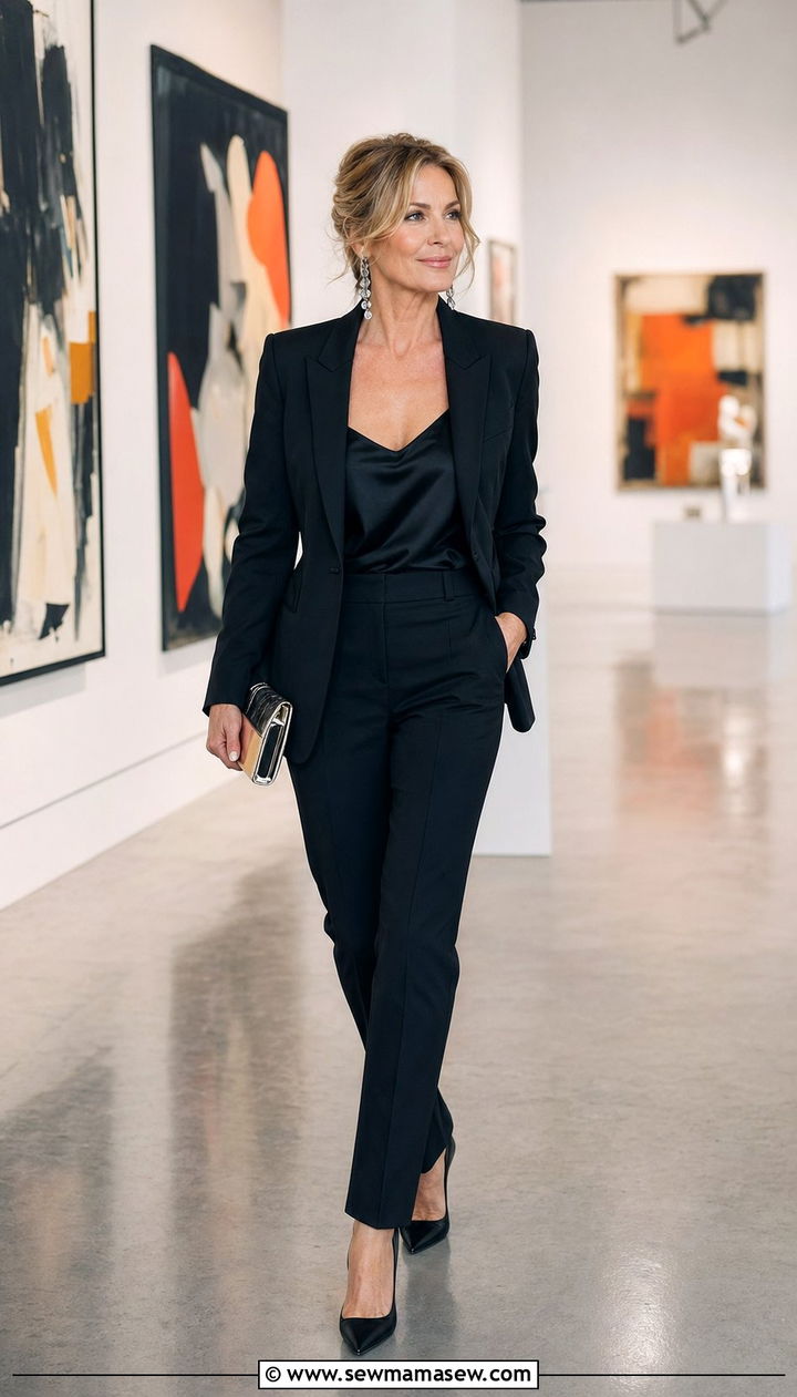 Tailored pantsuit with pointed pumps night out over 40 - 35 Night out outfit ideas women over 40