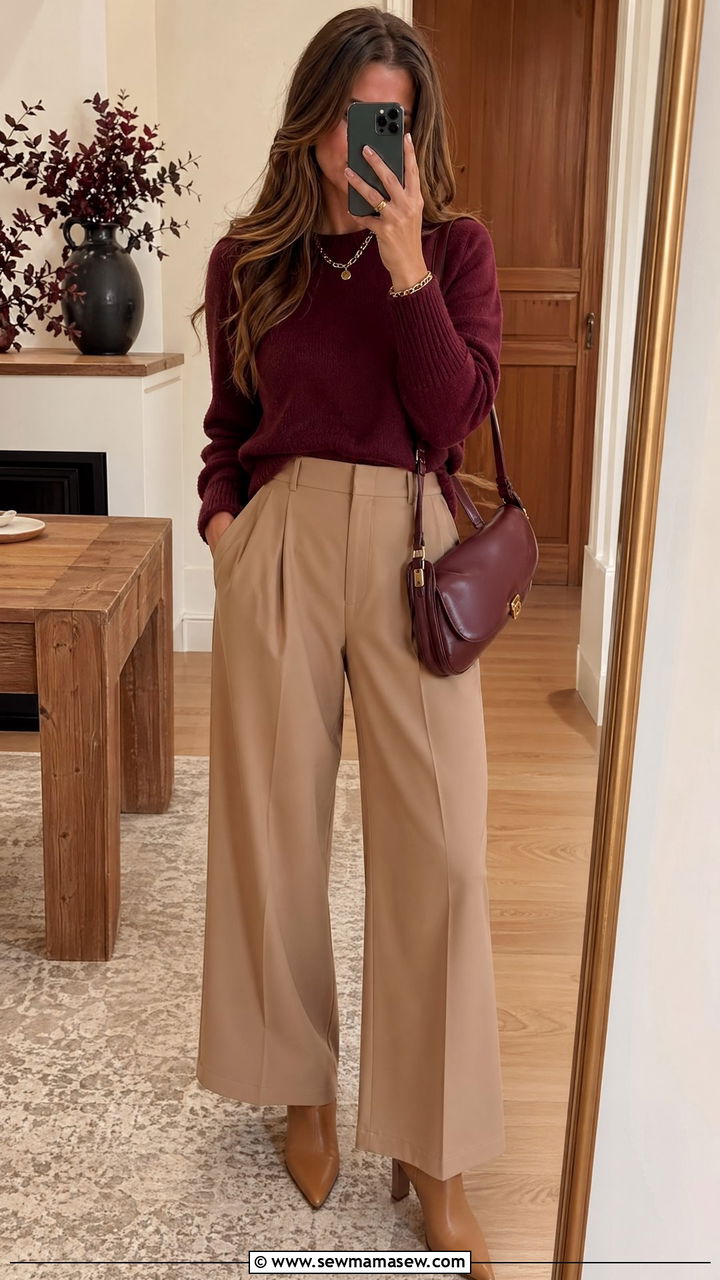 Tan And Burgundy Outfit Combo - 35 Tan outfit ideas