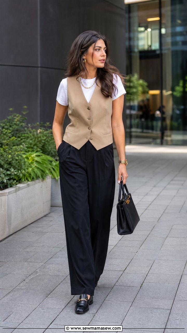Tan Waistcoat with Black Trousers - 35 Tan and black outfit ideas