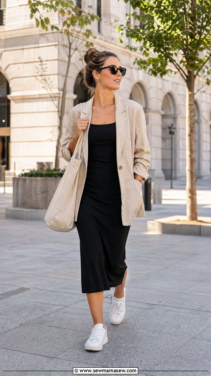 Tank Dress With Blazer And Sneakers - 35 tank dress outfits ideas