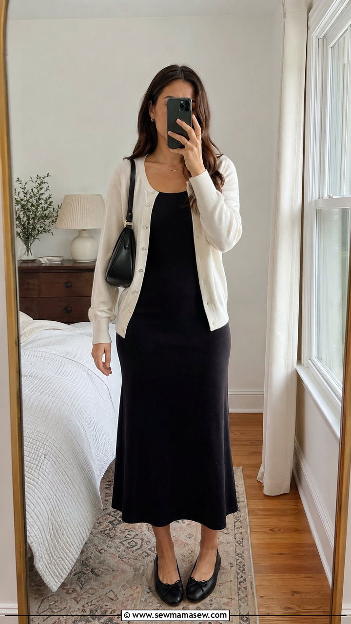 Tank Dress With Cardigan And Ballet Flats - 35 tank dress outfits ideas