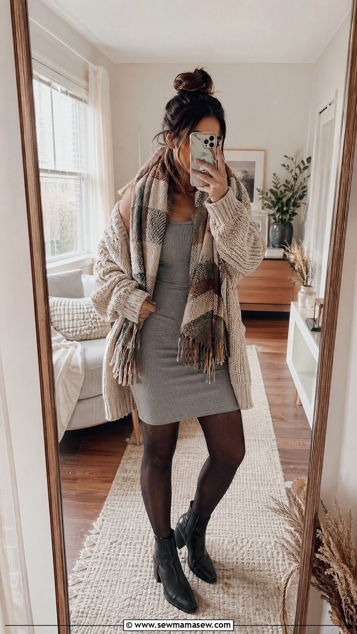 Tank Dress With Chunky Cardigan - 35 tank dress outfits ideas