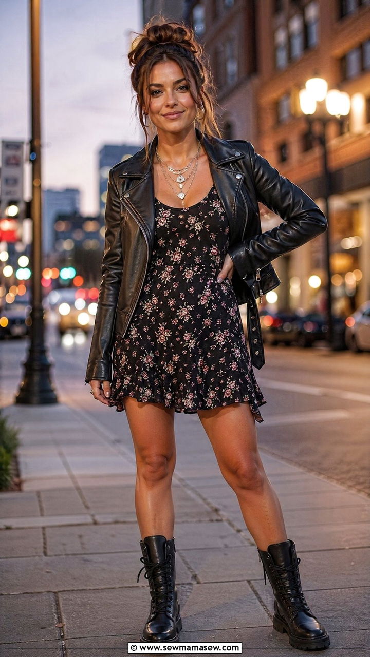 Tank Dress With Leather Jacket And Chunky Boots - 35 tank dress outfits