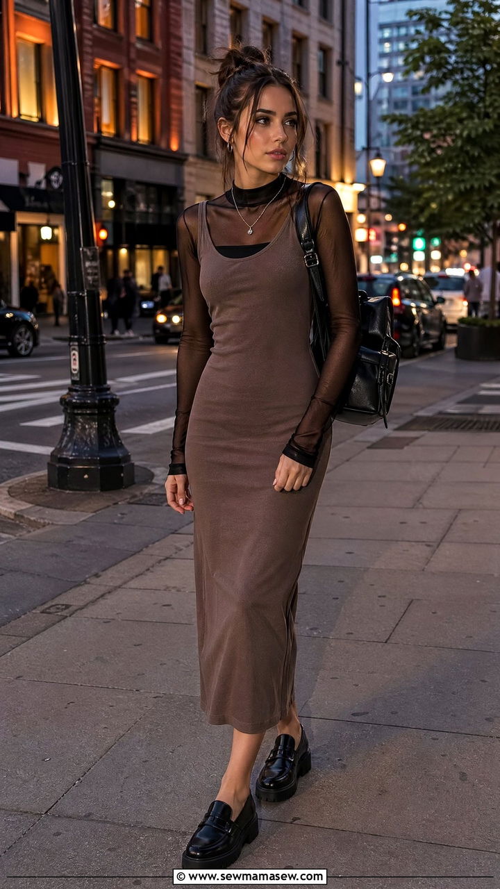 Tank Dress With Mesh Long Sleeve Top Underneath - 35 tank dress outfits