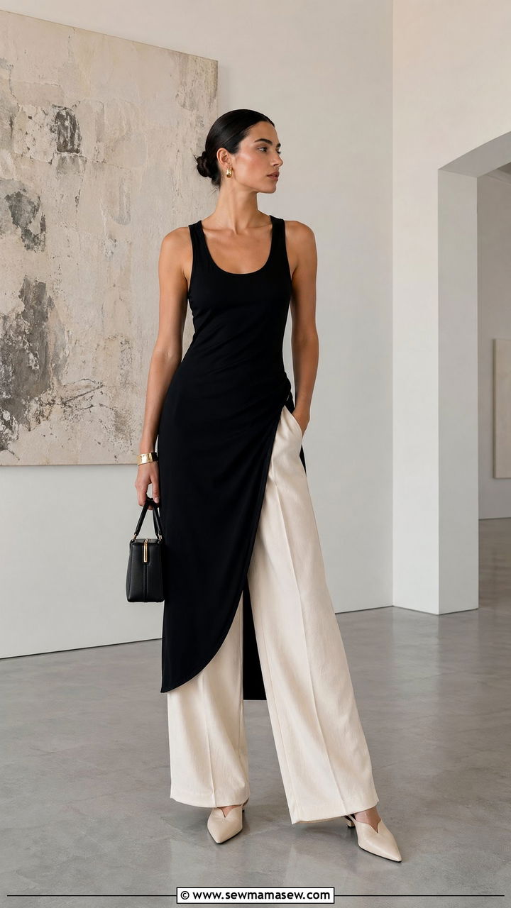Tank Dress With Wide Leg Trousers - 35 tank dress outfits ideas