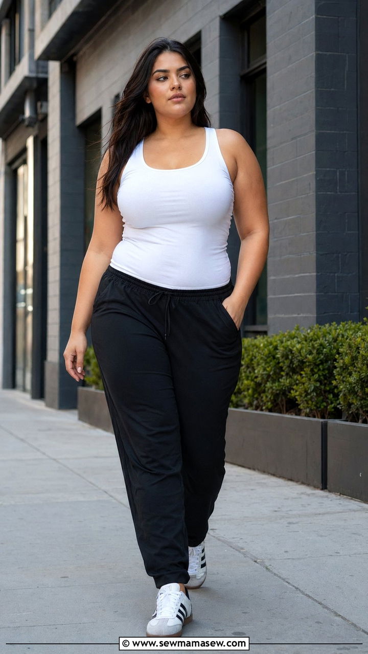 Tank Top With Track Pants And Sneakers - 35 Plus size workout outfit ideas