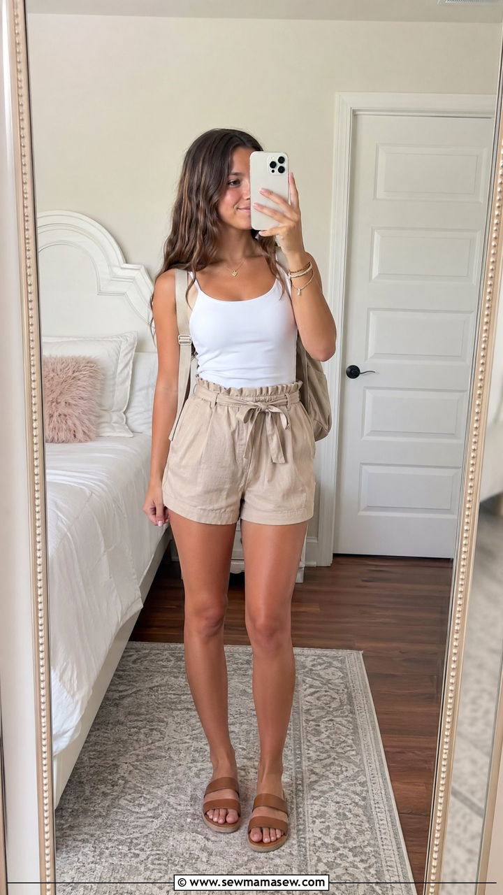 Tank Top and Paperbag Waist Shorts - 35 Summer outfits for high school