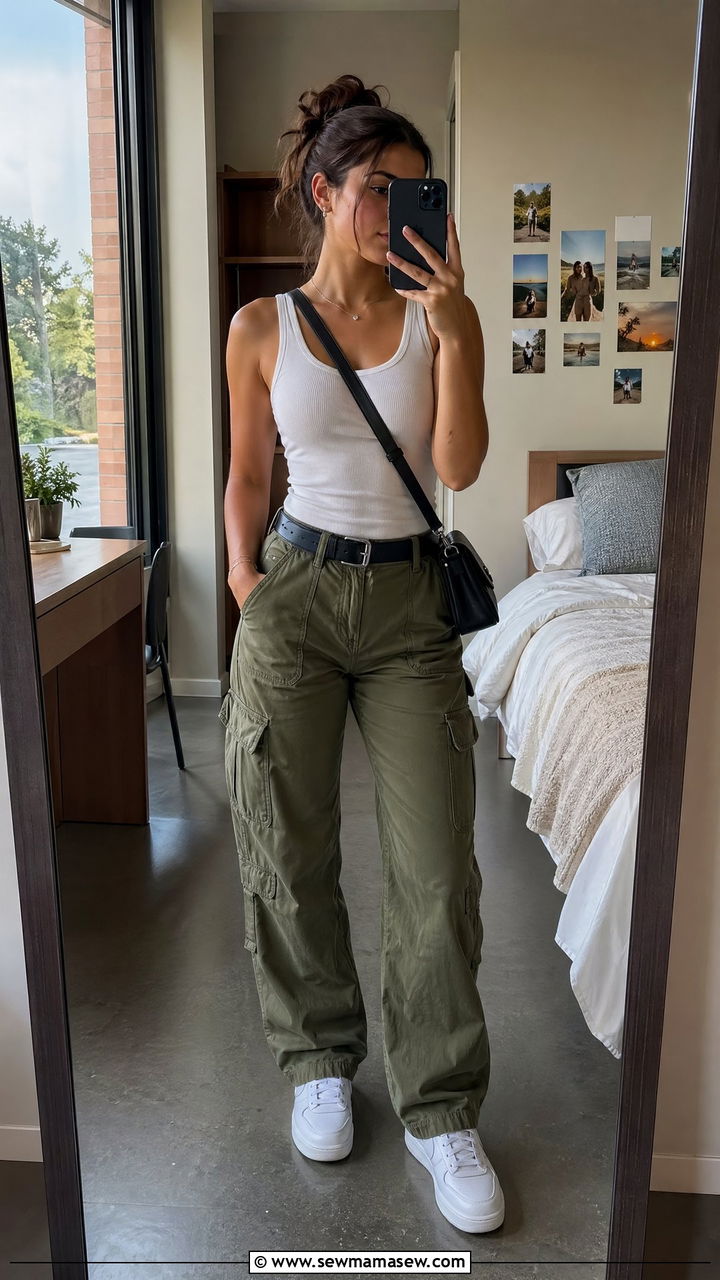 Tank Top with Cargo Pants Outfit - 35 Summer outfits for college girls