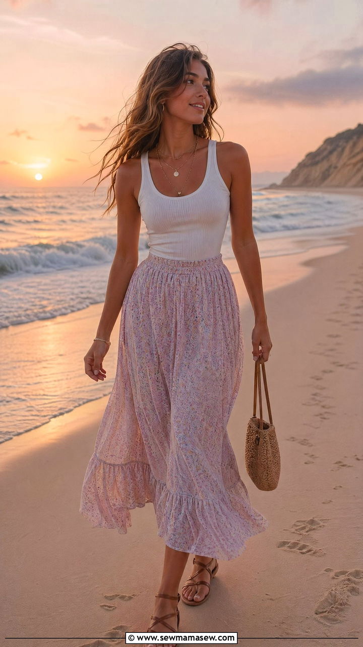Tank Top with Flowy Maxi Skirt - 35 Summer outfits for teens