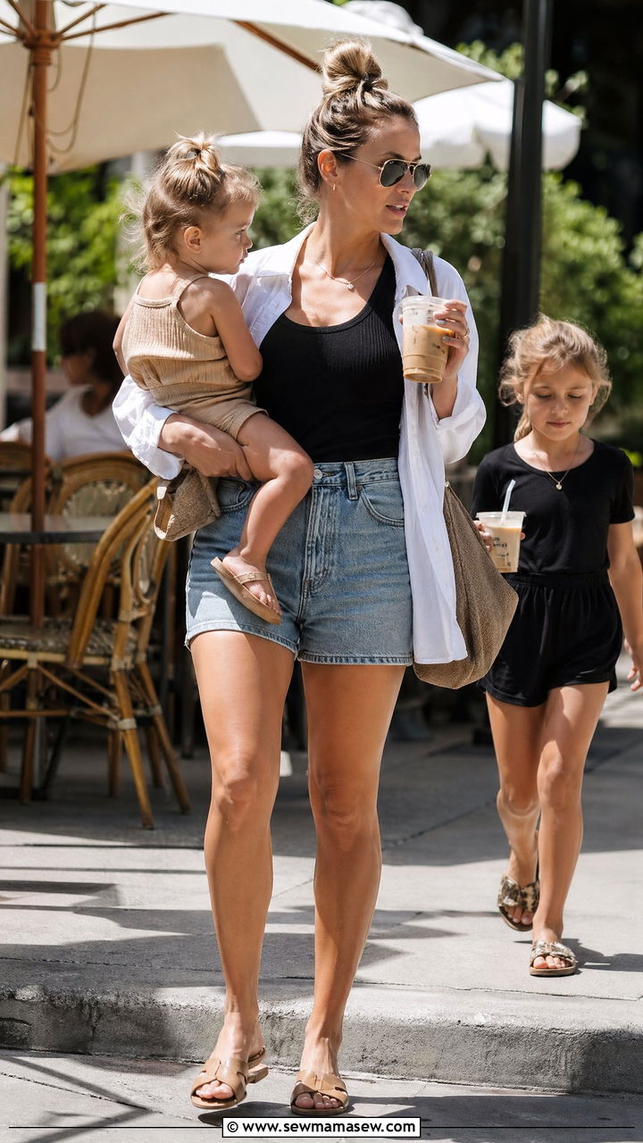 Tank Top with High Waisted Denim Shorts Outfit - 35 Summer outfits for busy moms